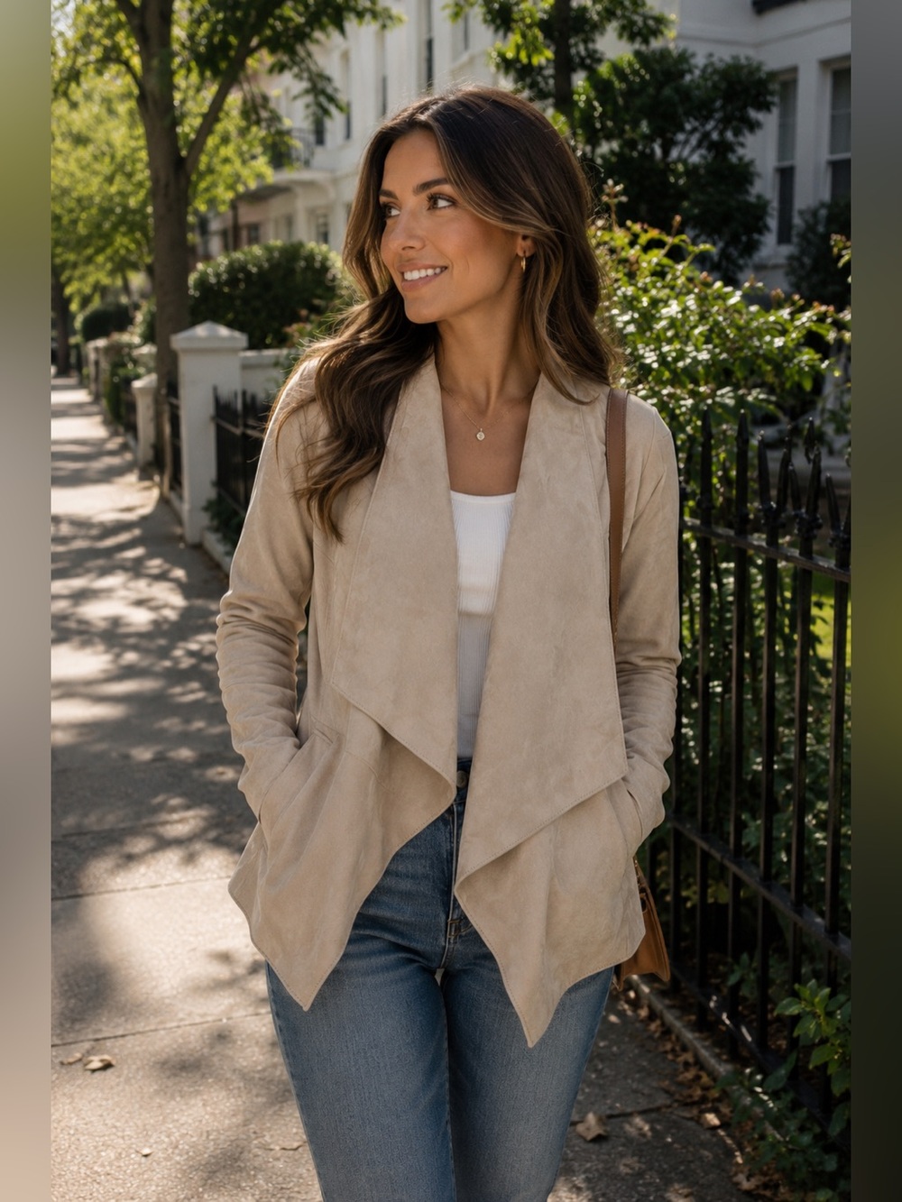 MICHAEL MICHAEL KORS Tan Front Drape Suede Jacket XL